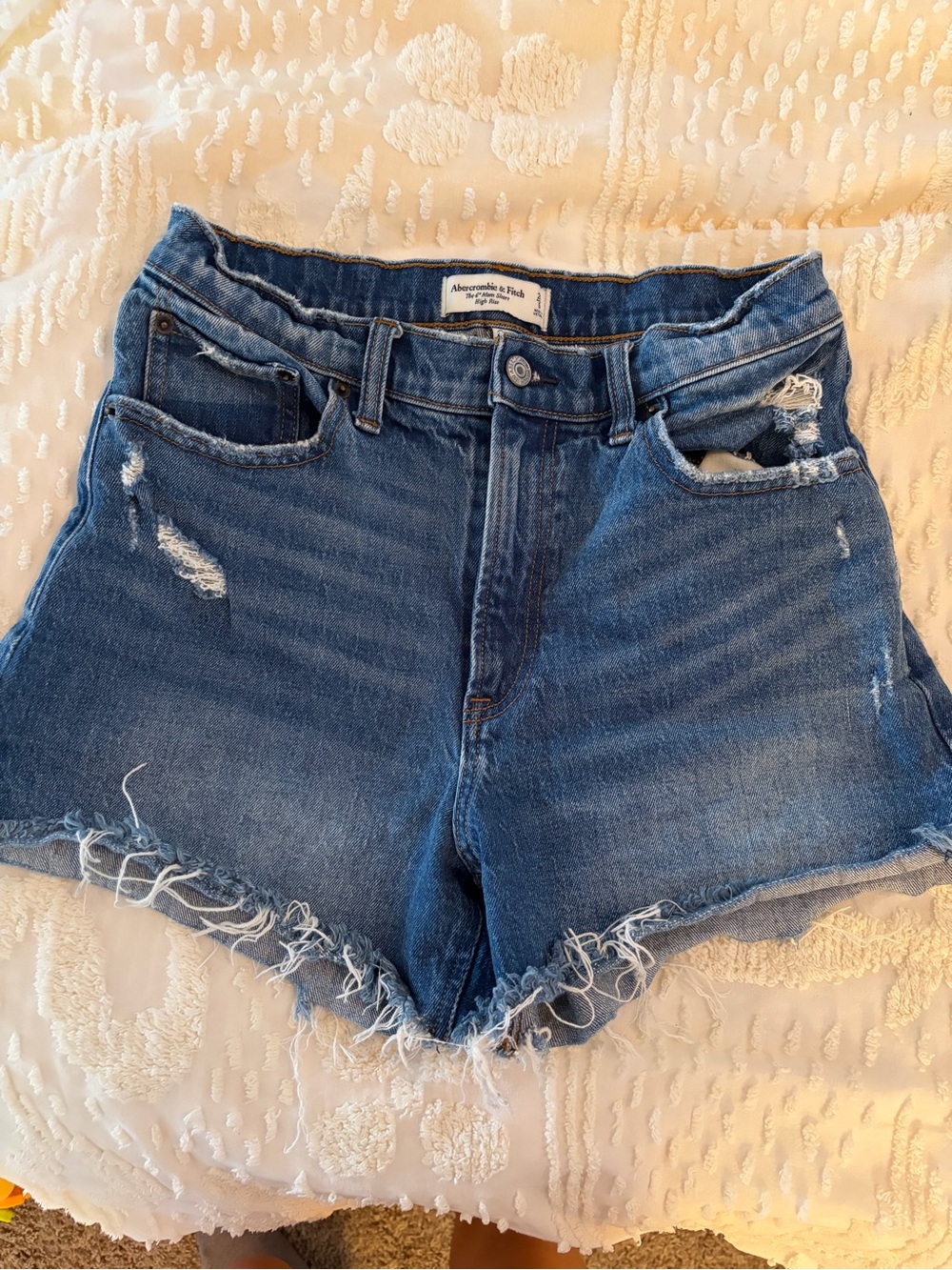 Abercrombie & Fitch Medium Blue Distressed Denim Cutoff Shorts